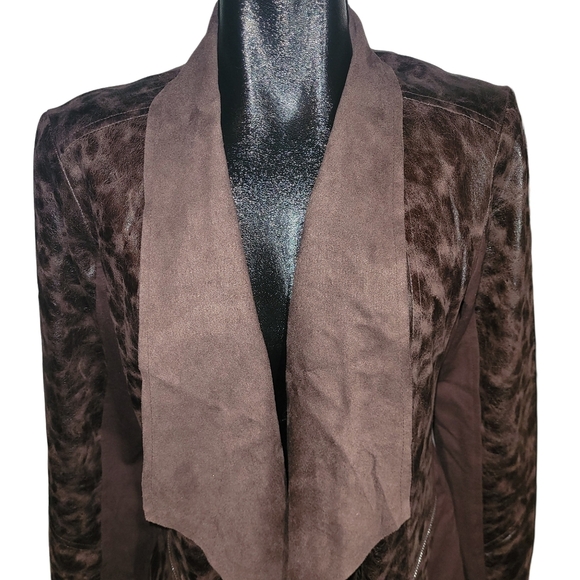 Marie Claire Brown Faux Leather Waterfall Cardigan Jacket - Picture 2 of 7